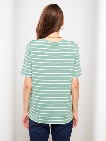 Crew Neck Striped Short Sleeve Women's T-Shirt