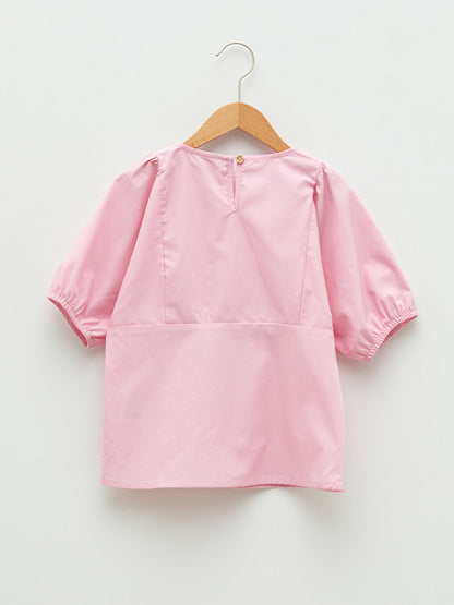 Crew Neck Basic Long Sleeve Poplin Girl's Blouse