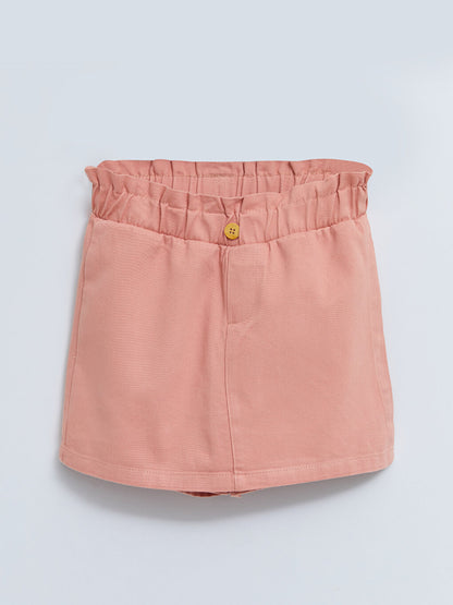 Basic Gabardine Girl's Shorts Skirt with Elastic Waist