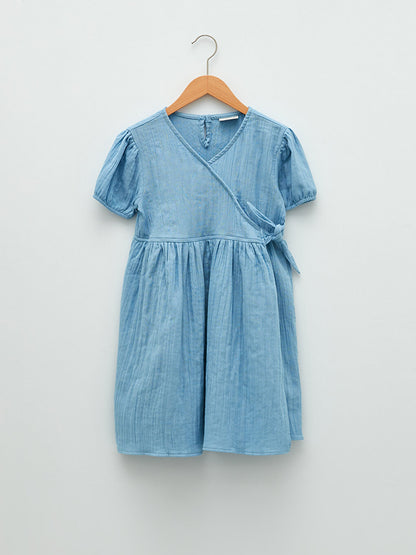 V-Neck Basic Short Sleeve Cotton Girl's Dress