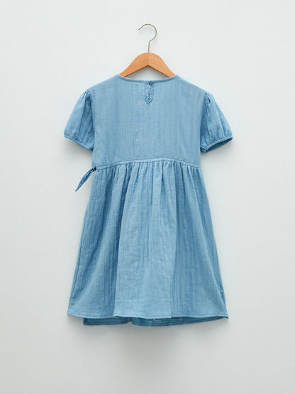 V-Neck Basic Short Sleeve Cotton Girl's Dress