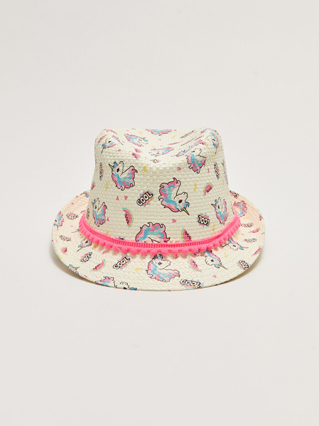 Printed Girl's Straw Trilby Hat