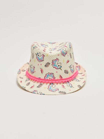 Printed Girl's Straw Trilby Hat