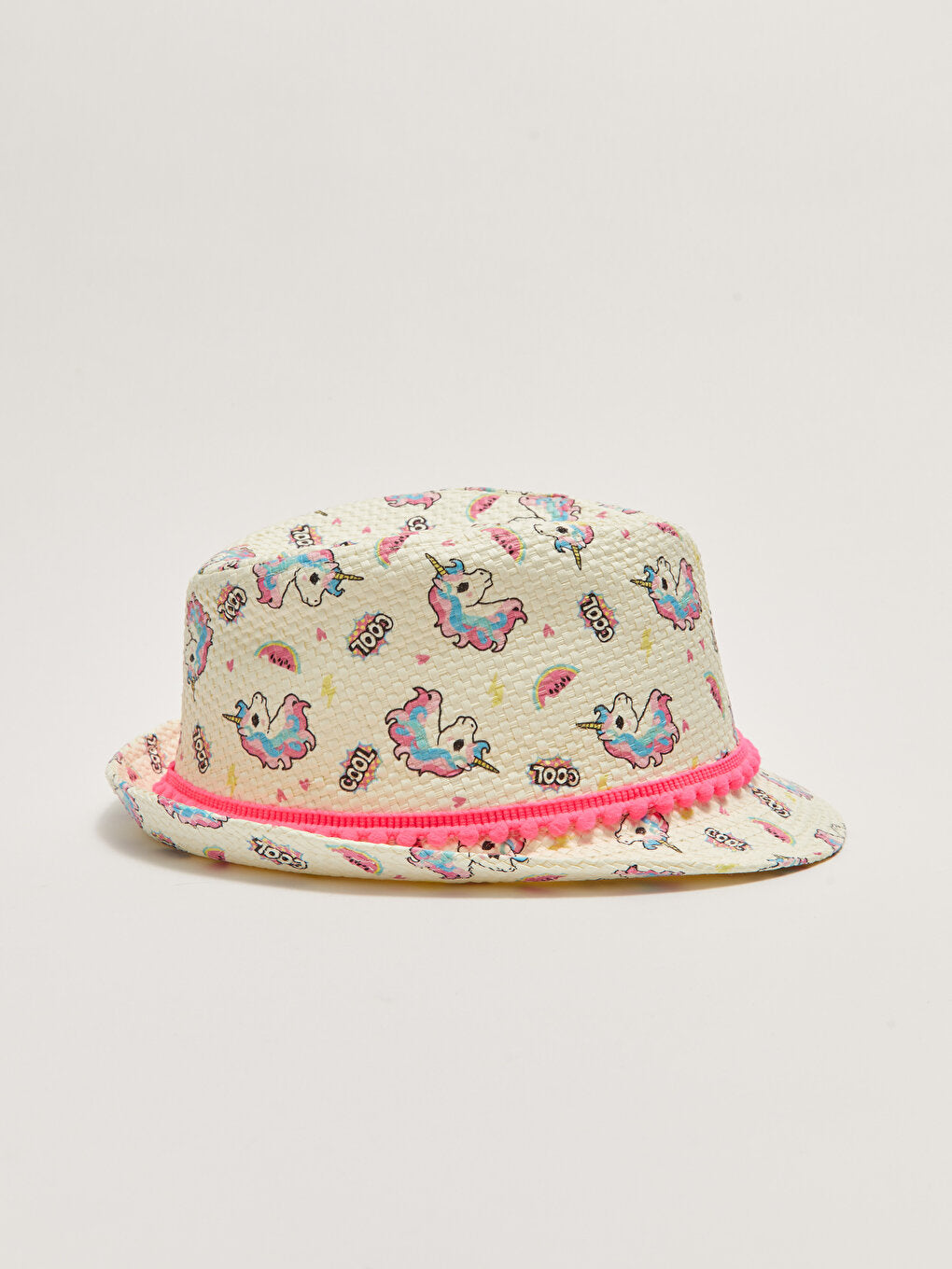 Printed Girl's Straw Trilby Hat