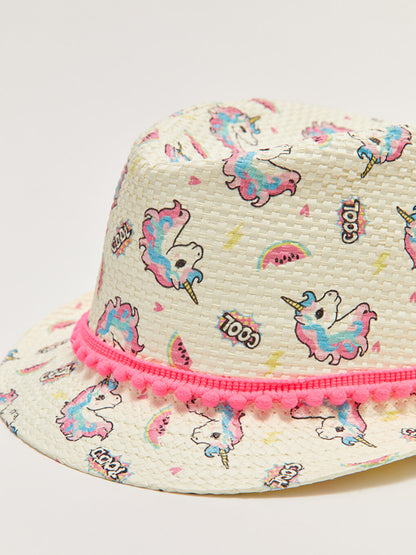 Printed Girl's Straw Trilby Hat