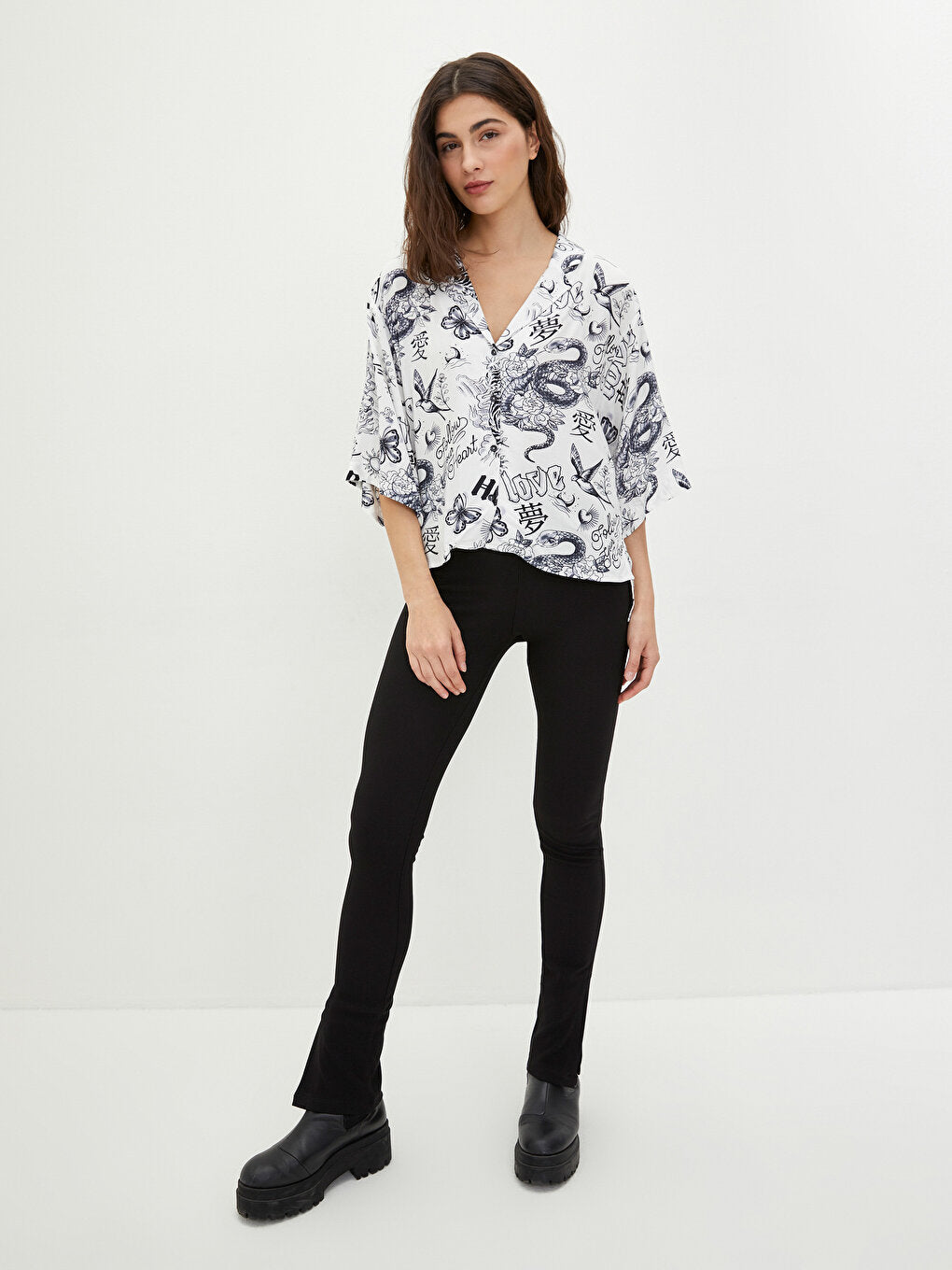 Front Button Closure Printed Short Sleeve Viscose Women's Shirt