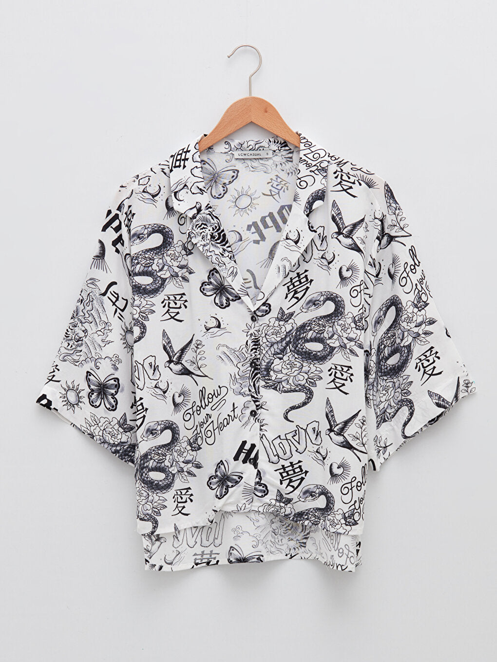 Front Button Closure Printed Short Sleeve Viscose Women's Shirt