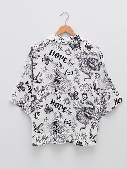 Front Button Closure Printed Short Sleeve Viscose Women's Shirt