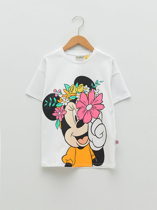 Crew Neck Minnie Mouse Printed Short Sleeve Girls' T-Shirt