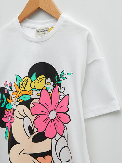 Crew Neck Minnie Mouse Printed Short Sleeve Girls' T-Shirt