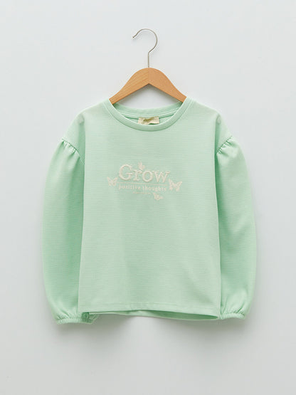 Crew Neck Embroidery Detailed Long Sleeve Girl's Sweatshirt