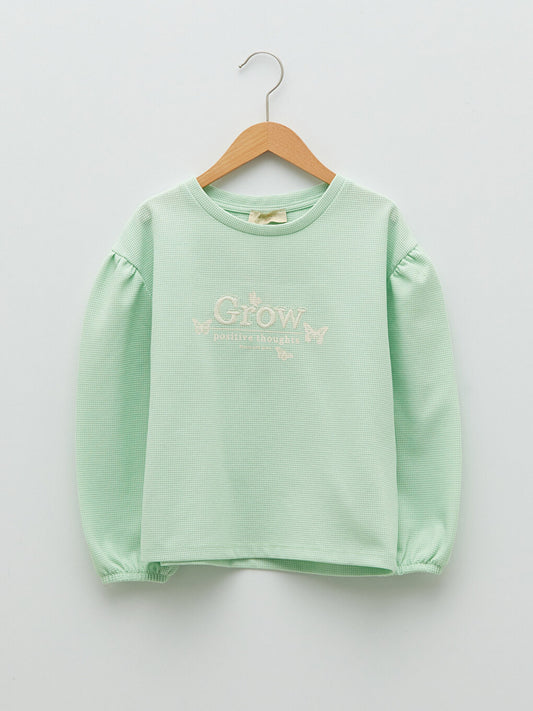 Crew Neck Embroidery Detailed Long Sleeve Girl's Sweatshirt