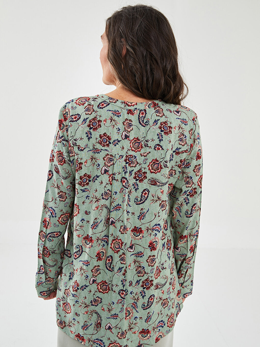 Loose Collar Patterned Long Sleeve Viscose Women's Blouse