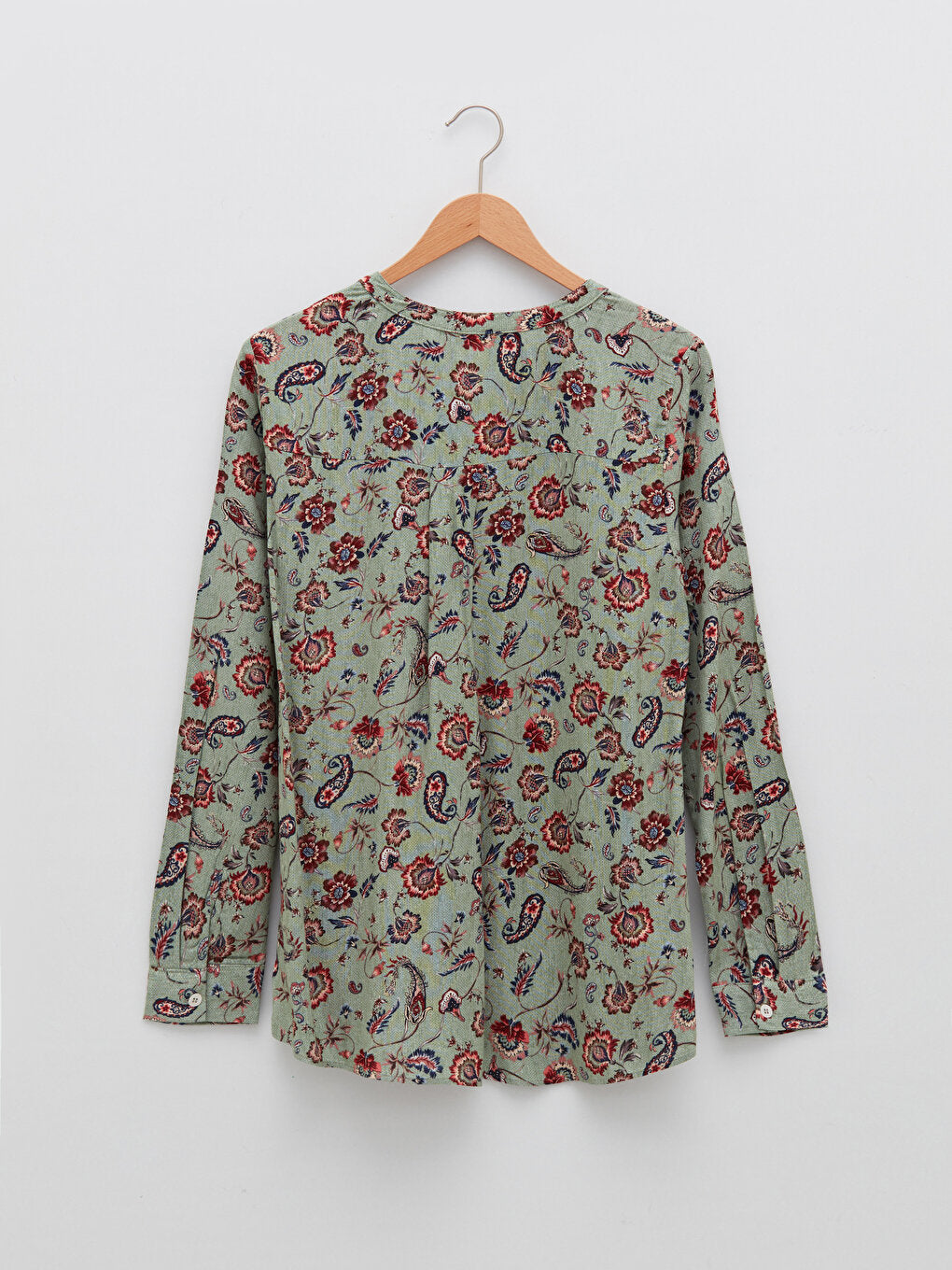 Loose Collar Patterned Long Sleeve Viscose Women's Blouse