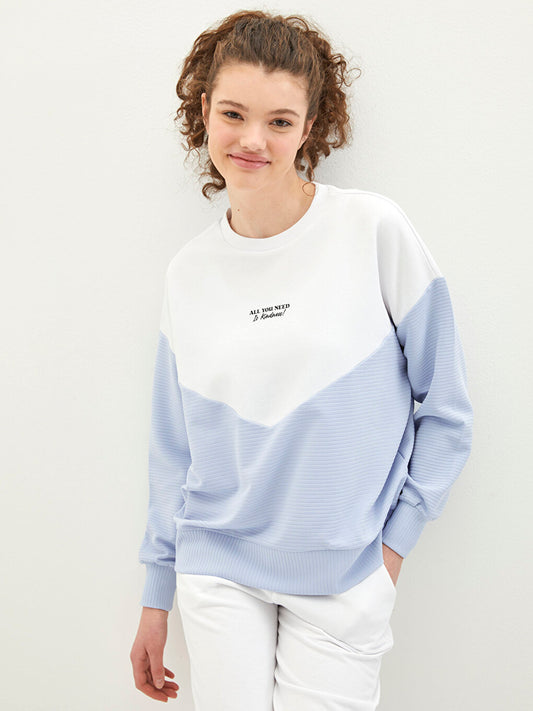 Crew Neck Color Blocked Long Sleeve Women's Sweatshirt