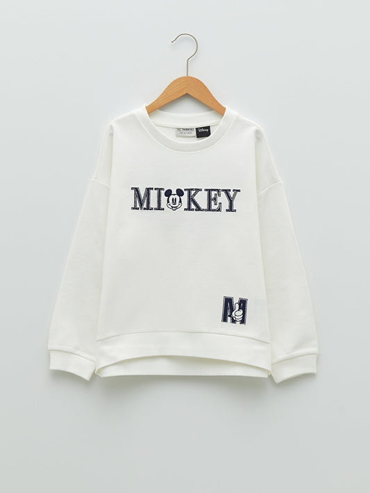 Crew Neck Mickey Mouse Embroidered Long Sleeve Girl's Sweatshirt