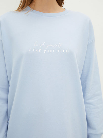 Crew Neck Text Printed Long Sleeve Women's Sweatshirt Tunic