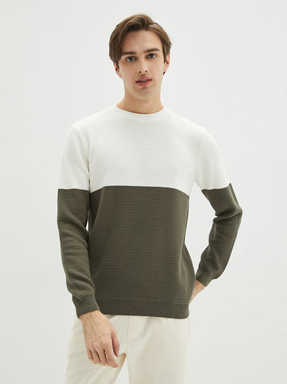 Crew Neck Long Sleeve Color Block Men's Knitwear Sweater