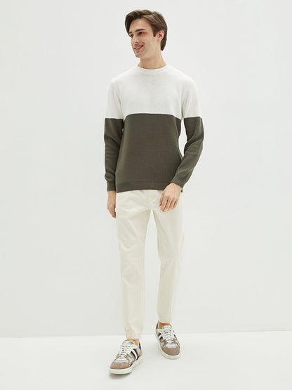 Crew Neck Long Sleeve Color Block Men's Knitwear Sweater