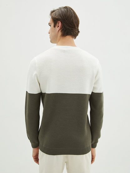 Crew Neck Long Sleeve Color Block Men's Knitwear Sweater