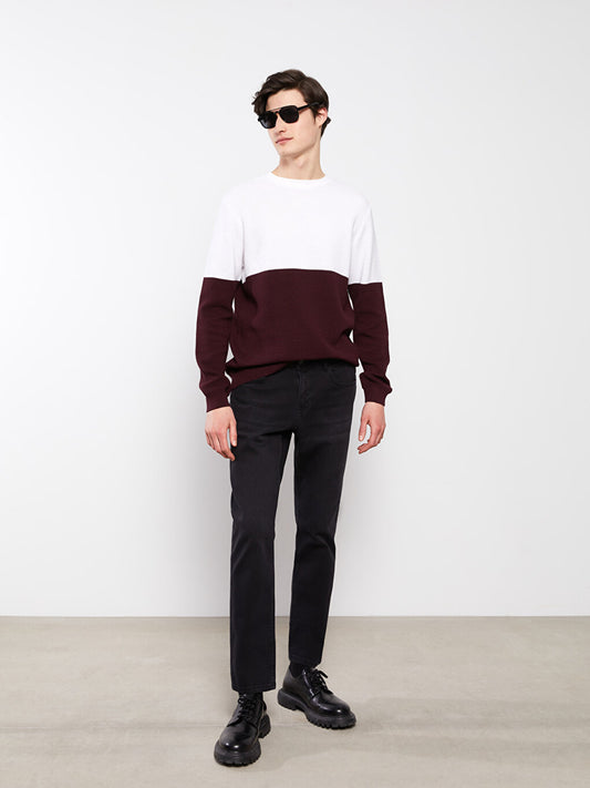 Crew Neck Long Sleeve Color Block Men's Knitwear Sweater