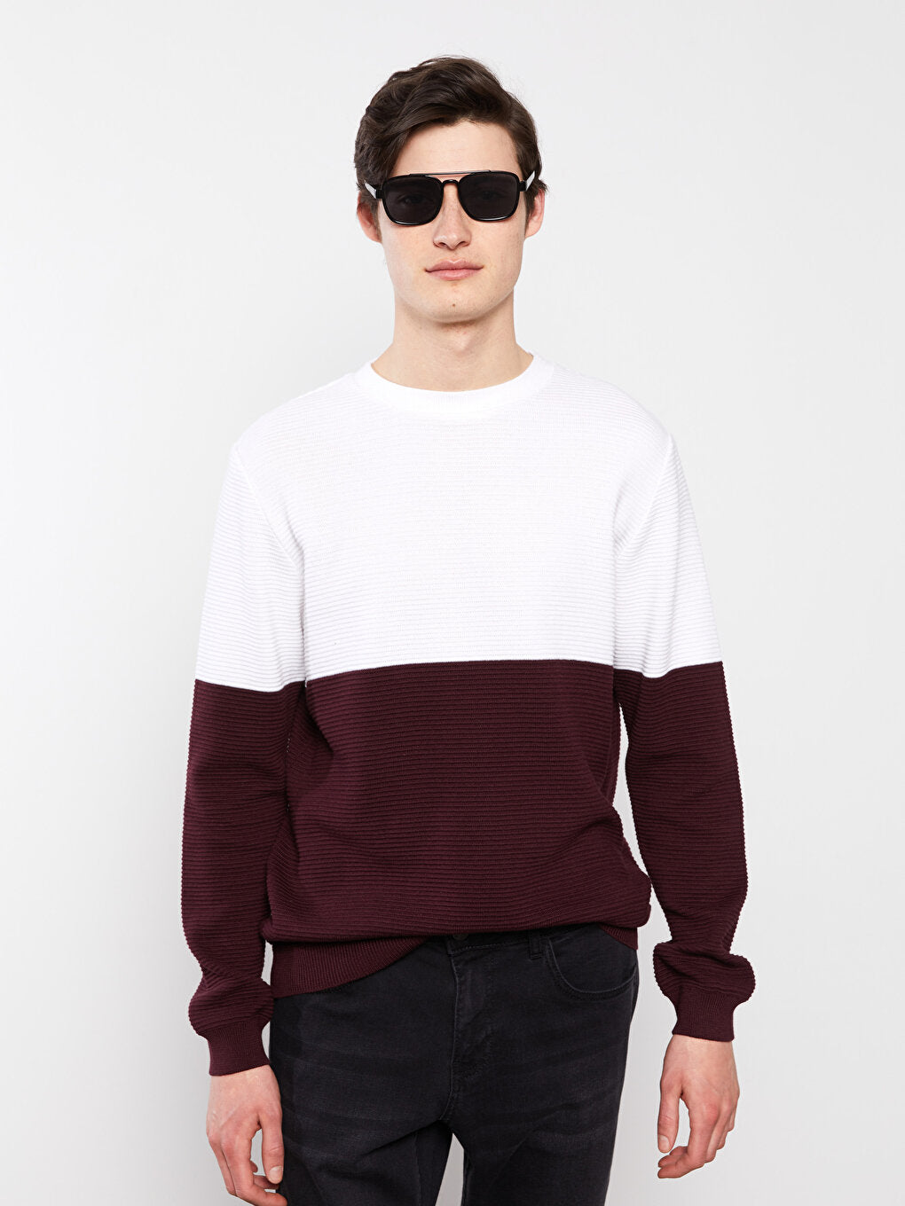 Crew Neck Long Sleeve Color Block Men's Knitwear Sweater