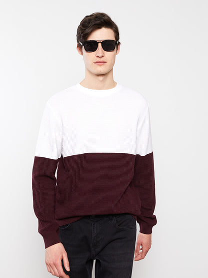 Crew Neck Long Sleeve Color Block Men's Knitwear Sweater