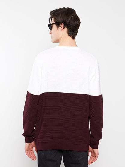 Crew Neck Long Sleeve Color Block Men's Knitwear Sweater