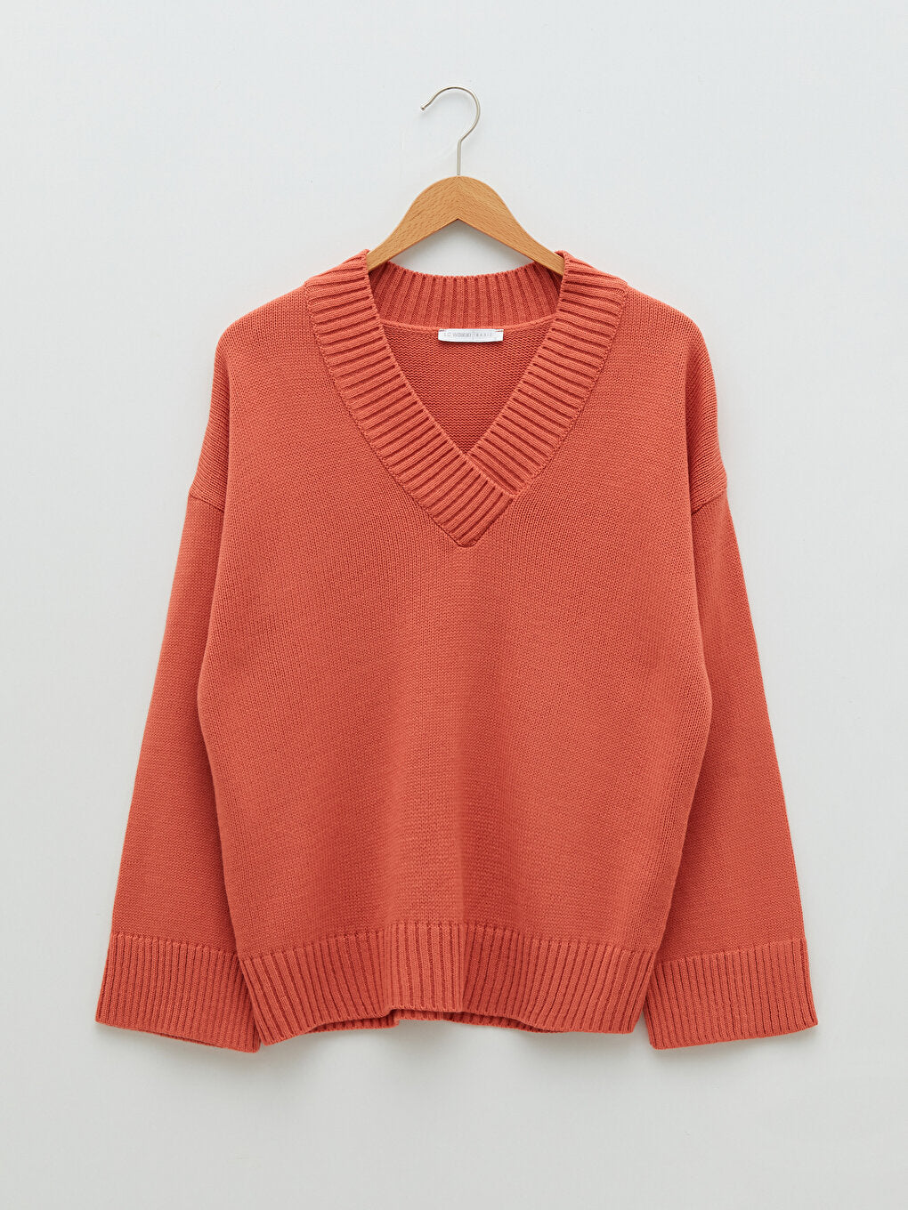 V-Neck Plain Long Sleeve Women's Knitwear Sweater