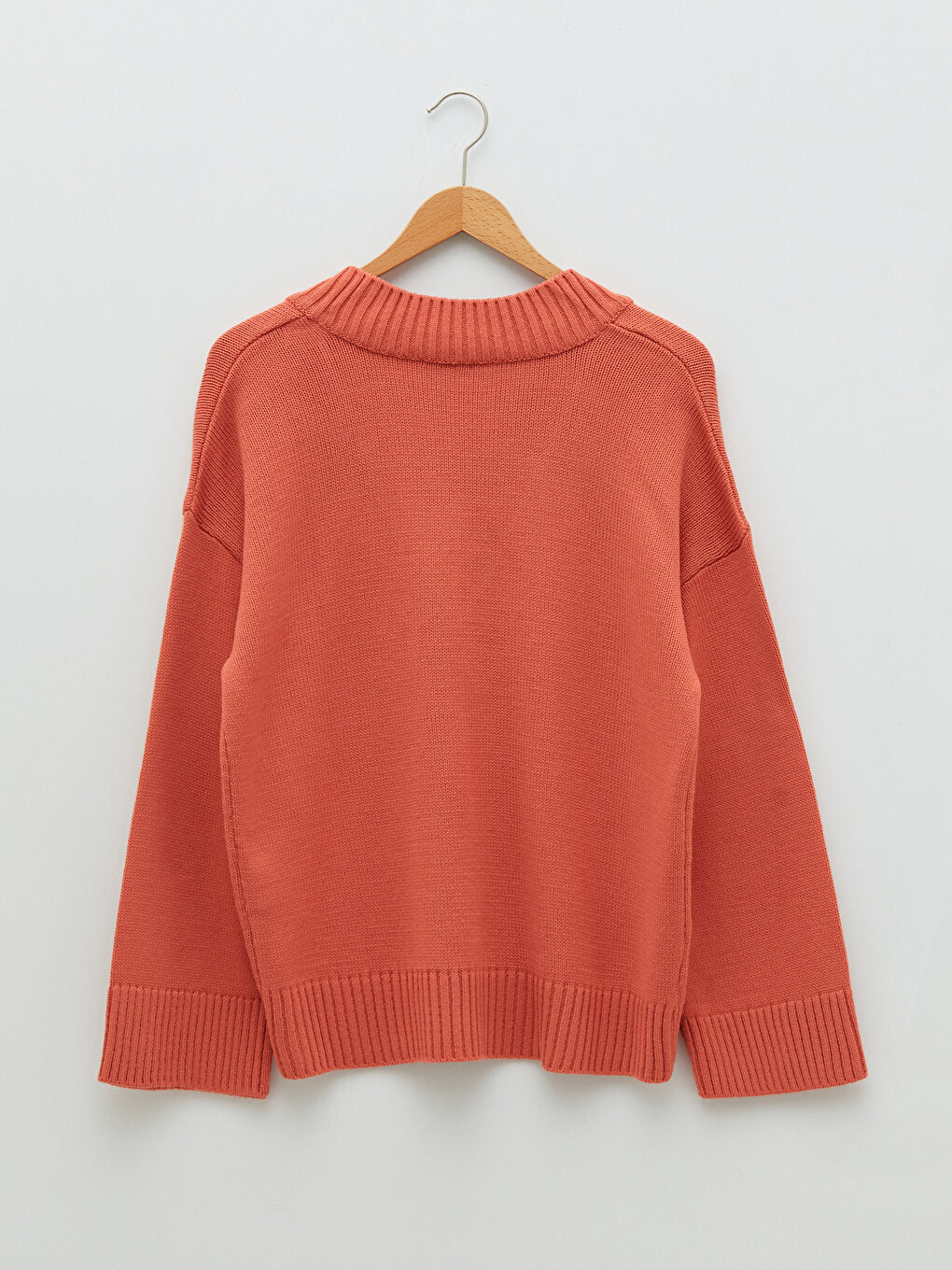 V-Neck Plain Long Sleeve Women's Knitwear Sweater