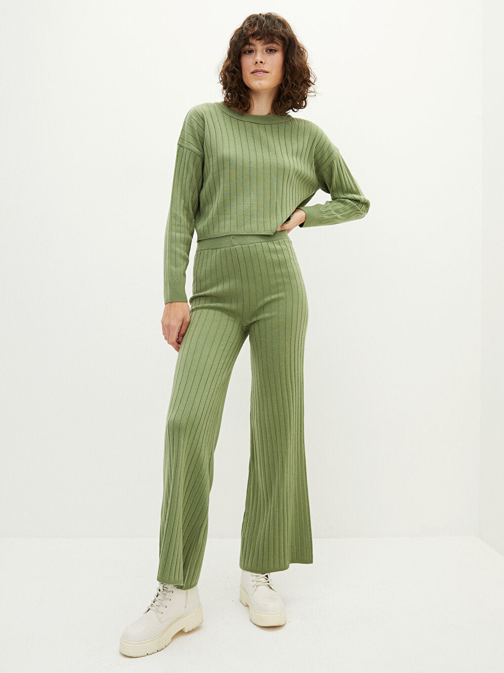 Women's Elastic Waist Plain Knitwear Trousers