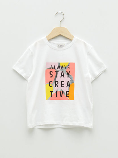 Crew Neck Printed Short Sleeve Girls' T-Shirt