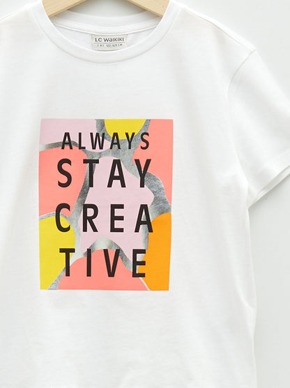 Crew Neck Printed Short Sleeve Girls' T-Shirt