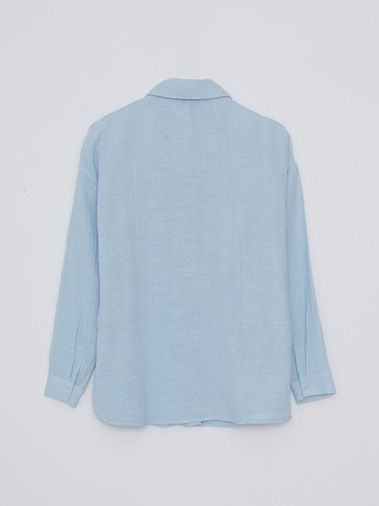 Front Button Closure Plain Long Sleeve Women's Shirt