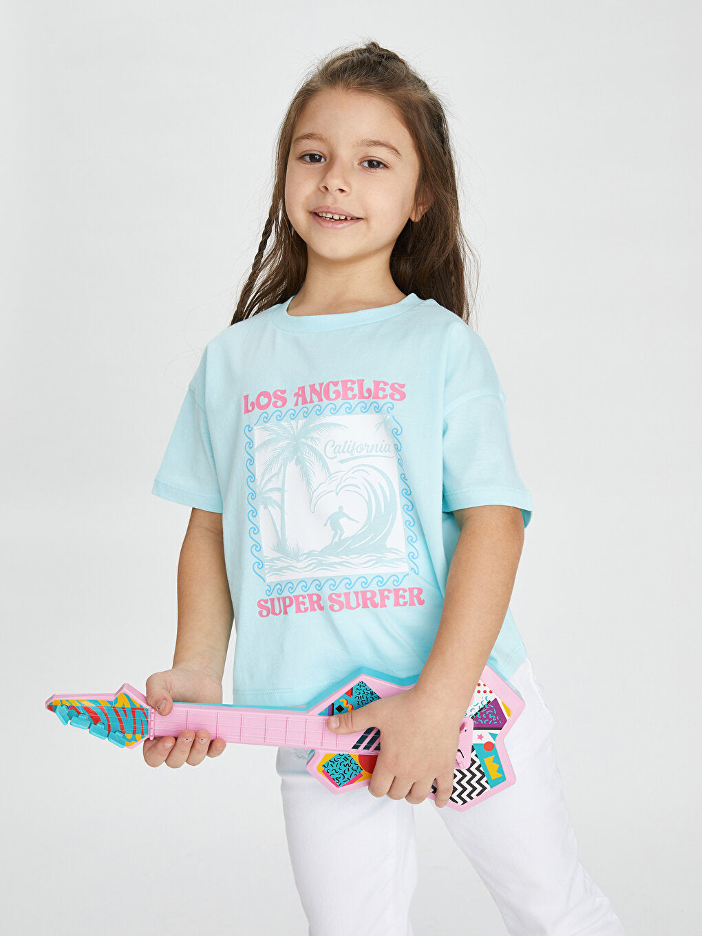 Crew Neck Printed Short Sleeve Cotton Girls' T-Shirt