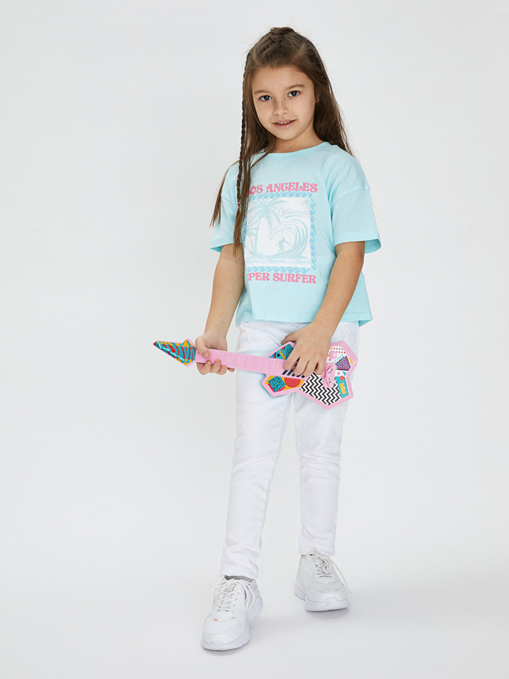 Crew Neck Printed Short Sleeve Cotton Girls' T-Shirt