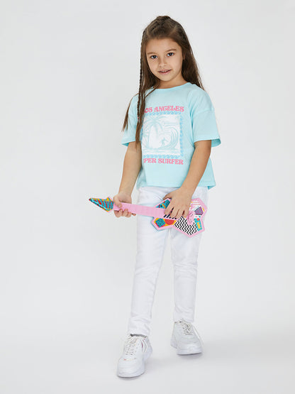 Crew Neck Printed Short Sleeve Cotton Girls' T-Shirt