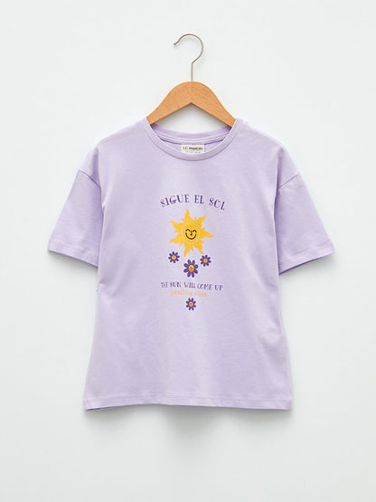 Crew Neck Printed Short Sleeve Cotton Girls' T-Shirt