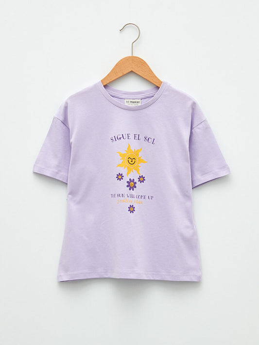 Crew Neck Printed Short Sleeve Cotton Girls' T-Shirt