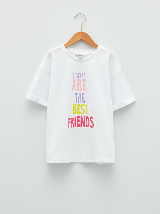 Crew Neck Printed Short Sleeve Girls' T-Shirt