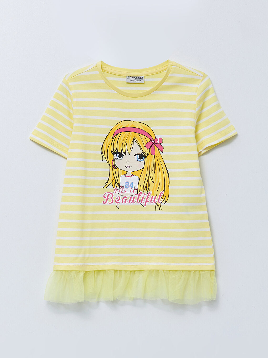 Crew Neck Printed Short Sleeve Girls' T-Shirt