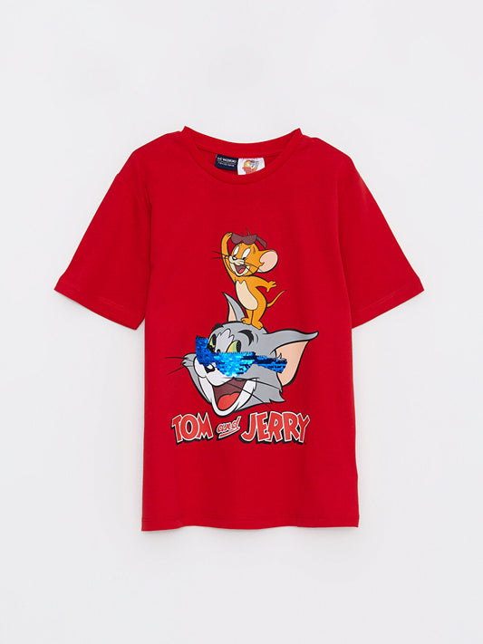 Crew Neck Tom and Jerry Printed Short Sleeve Boys' T-Shirt