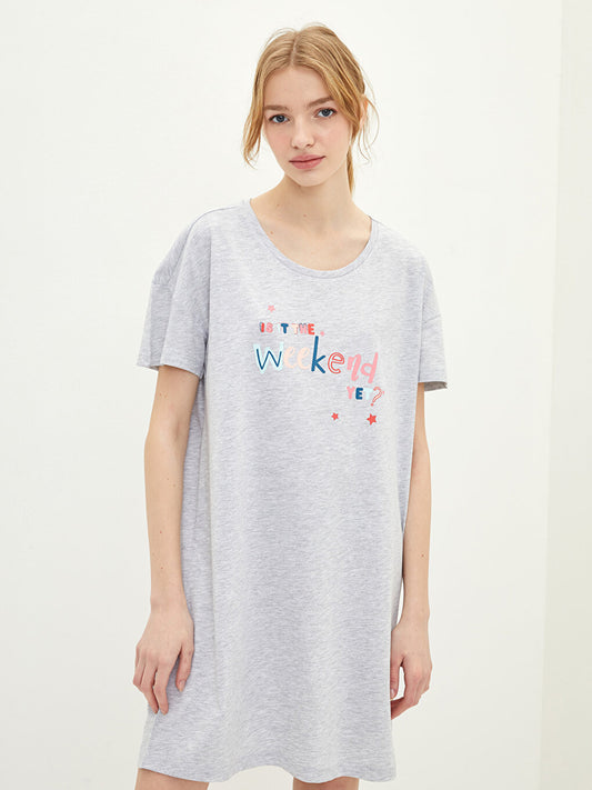 Crew Neck Text Printed Short Sleeve Women's Nightgown