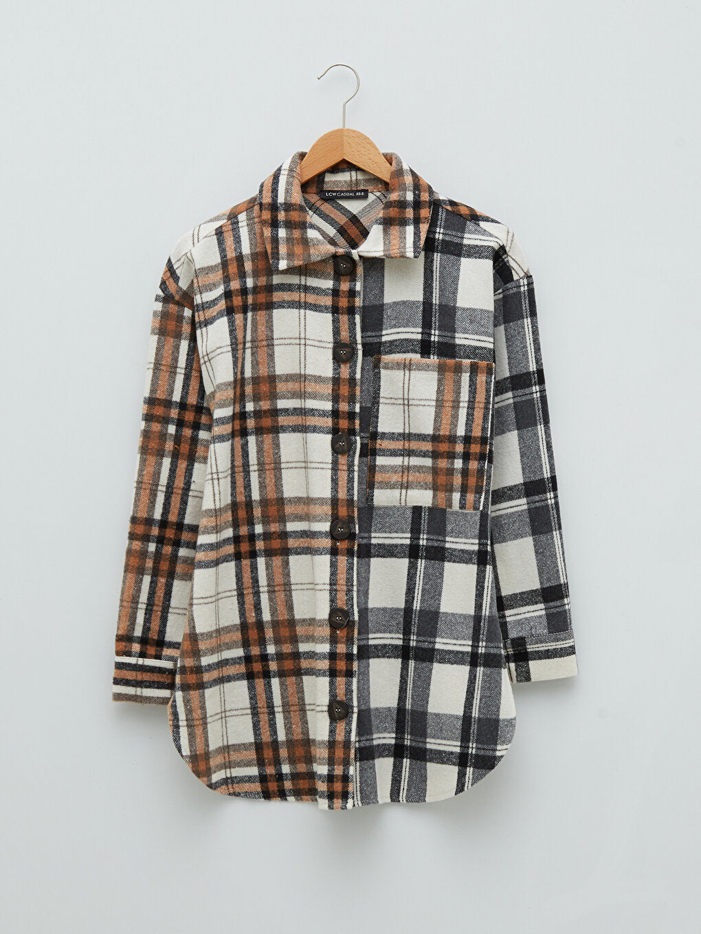 Front Button Closure Plaid Long Sleeve Gabardine Women's Shirt