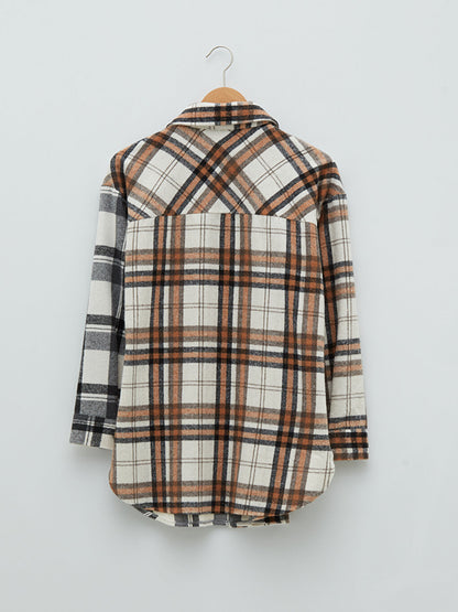 Front Button Closure Plaid Long Sleeve Gabardine Women's Shirt