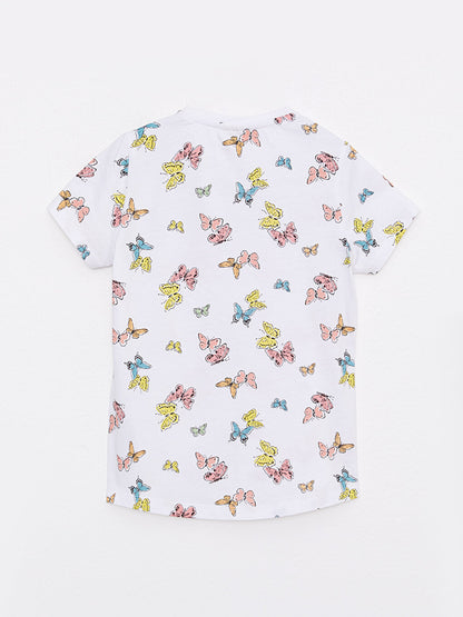 Crew Neck Printed Short Sleeve Cotton Girls' T-Shirt