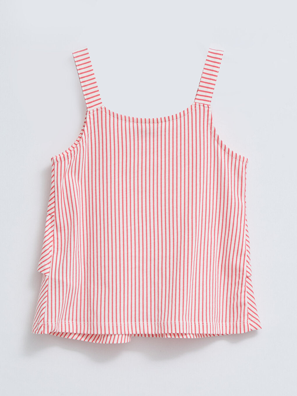 U-Neck Striped Ruffle Detailed Cotton Girl's Blouse