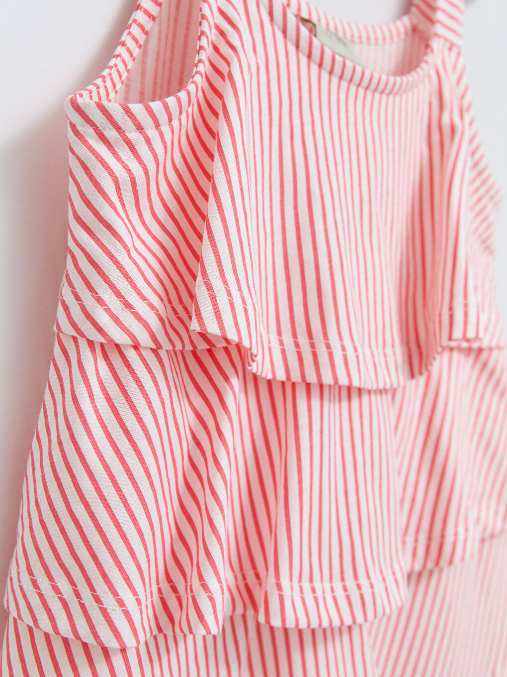 U-Neck Striped Ruffle Detailed Cotton Girl's Blouse