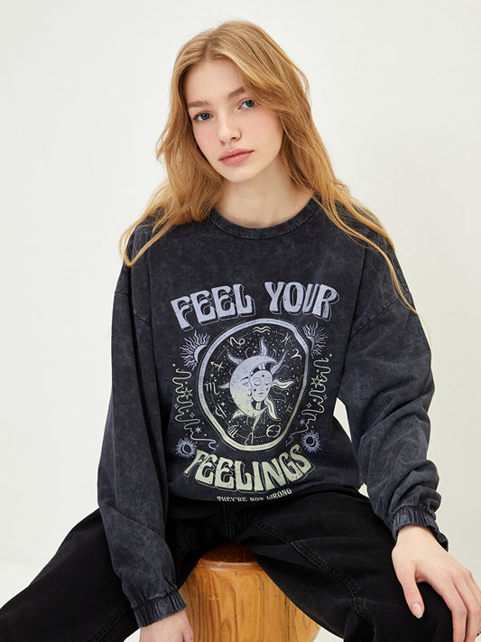 Crew Neck Printed Long Sleeve Women's Sweatshirt