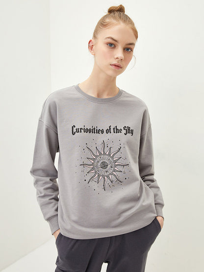 Crew Neck Printed Long Sleeve Women's Sweatshirt